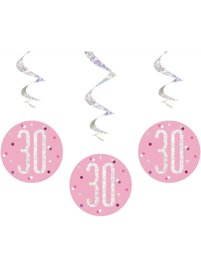 UNIQUE GLITZ 32″ PINK 30TH HANGING SWIRL