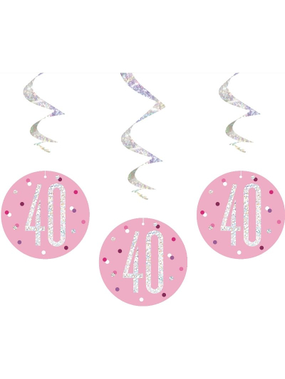 UNIQUE GLITZ 32″ PINK 40TH HANGING SWIRL