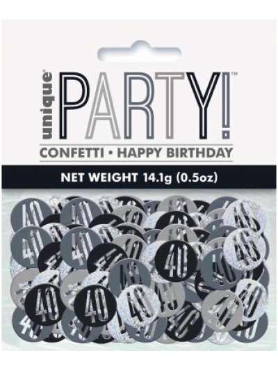 UNIQUE GLITZ BLK 40TH CONFETTI 5OZ