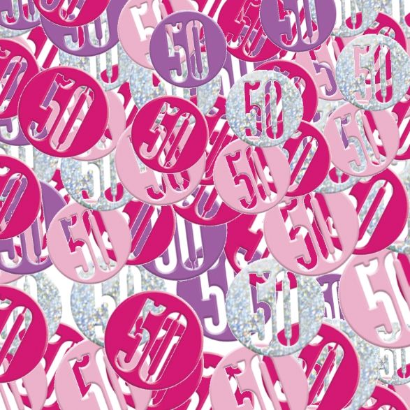 UNIQUE GLITZ PINK 50TH CONFETTI 5OZ
