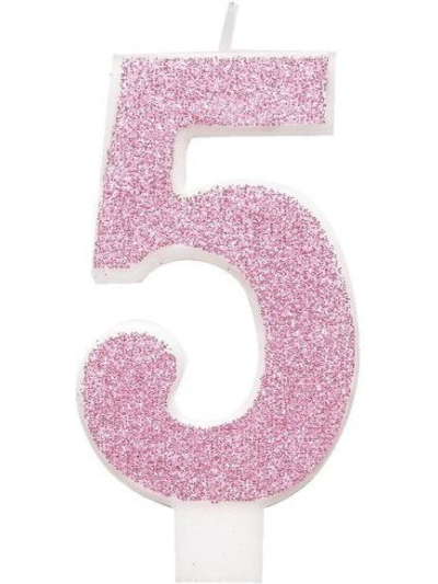 GLITZ PINK GLITTER CANDLE NUMBER 5