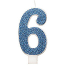 UNIQUE BLUE GLITTER CANDLE  NUMBER 6