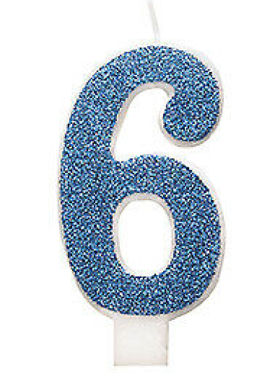 UNIQUE BLUE GLITTER CANDLE  NUMBER 6