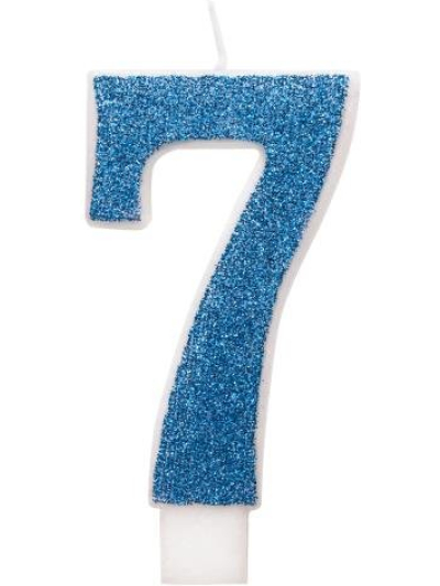 GLITZ GLITTER BLUE CANDLE NUMBER 7