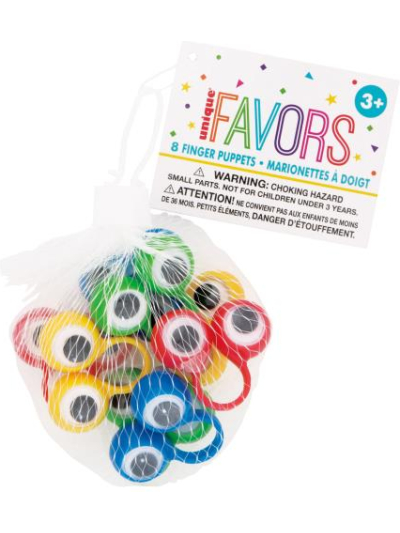 UNIQUE 8 GOOGLY EYE FINGER PUPPET -NET BAG