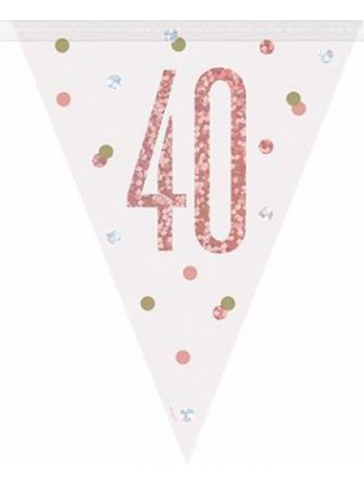 UNIQUE GLITZ ROSE GOLD HAPPY 40TH BIRTHDAY BANNER 9FT