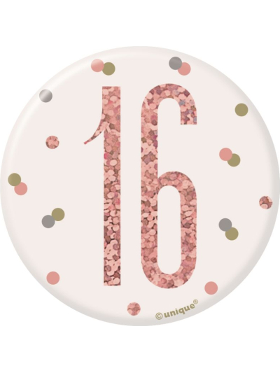 UNIQUE 3IN GLITZ ROSE GOLD BADGE NUMBER 16