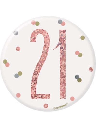 UNIQUE 3IN GLITZ ROSE GOLD BADGE NUMBER 21