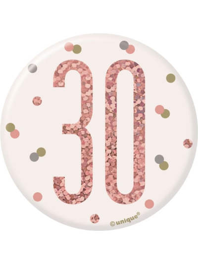 UNIQUE 3IN GLITZ ROSE GOLD BADGE NUMBER 30