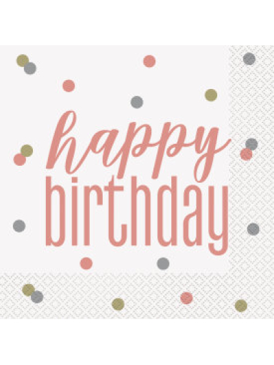 UNIQUE GLITZ ROSE GOLD HAPPY BIRTHDAY LUN NAPKINS PK16