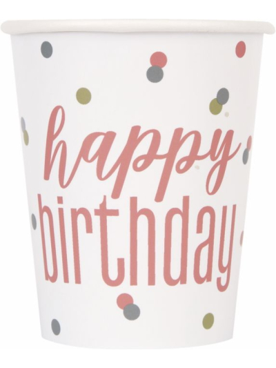 UNIQUE GLITZ ROSE GOLD BIRTHDAY 9OZ CUPS