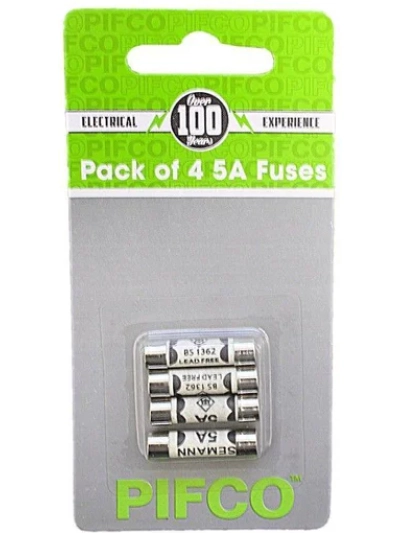 PIFOC PACK OF 4 5A FUSES , APPLIANCES WATTAGE: 750 - 1250 W