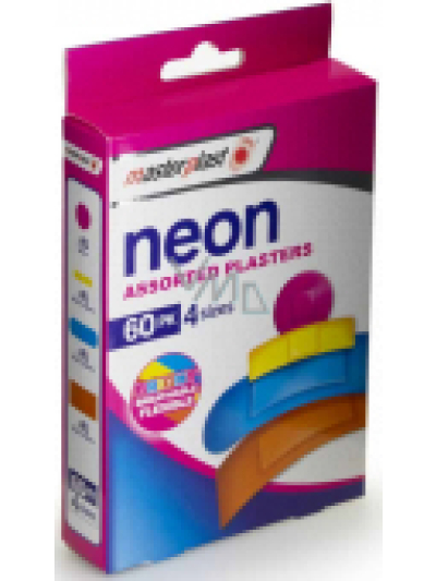 MASTERPLAST NEON ASSORTED PLASTERS, 60PK:4SIZES