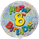 UNIQUE 18" HAPPY 8TH BIRTHDAY PRISMATIC BALLOON