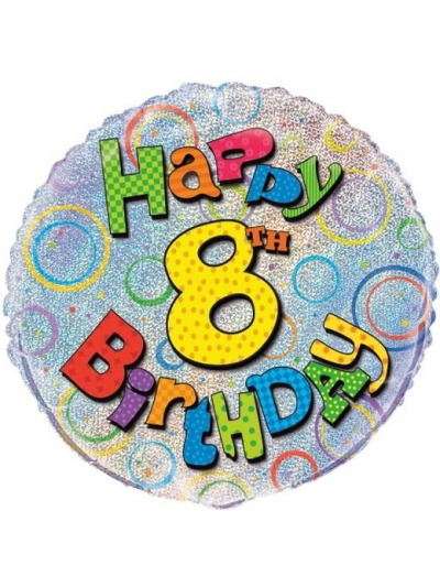 UNIQUE 18" HAPPY 8TH BIRTHDAY PRISMATIC BALLOON