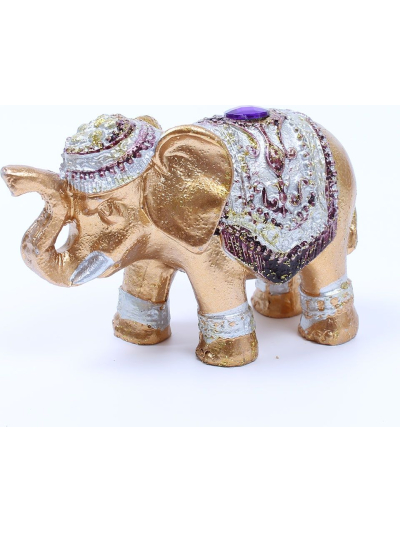 Sifcon Lucky Gold Elephant Ornament 8cm X 5cm (GOLD AND PURPLE)