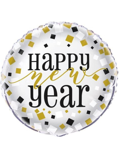 UNIQUE 18" FLAT PACK BLACK / GOLD/ SILVER NEW YEAR FOIL BALLOON
