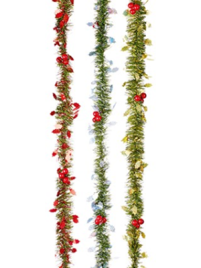 2.7M TINSEL GARLAND W/HOLLY LEAF BERRIES