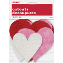 UNIQUE 6 HEARTS ASST MINI GLITTER CUT OUTS