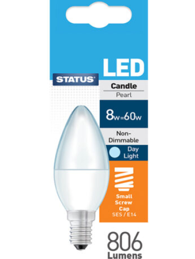 STATUS LED CANDLE PEARL "DAY LIGHT" SMALL SCREW CAP SES/E14 8W=60W