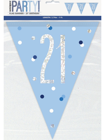 GLITZ BLUE HAPPY 21ST BIRTHDAY FLAG BANNER