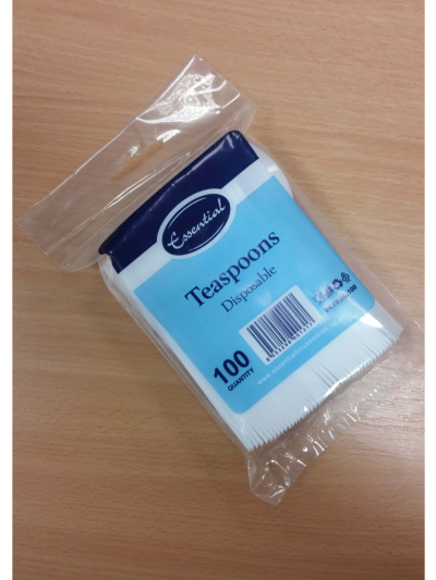 ESSENTIAL WHITE PLASTIC TEASPOONS PK100