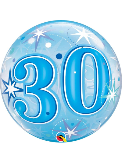 QUALATEX 22″ BLUE STARBURST NUMBER 30 BUBBLE BALLOON