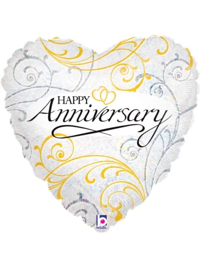 BETALLIC 18" HOLOGRAPHIC SILVER HAPPY ANNIVERSARY BALLOON