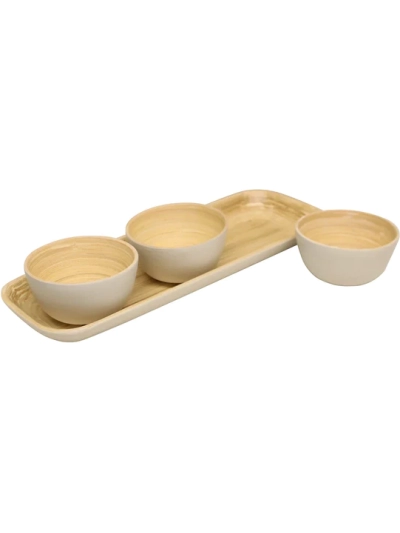 NATURAL BAMBOO BOWLS WITH TRAY S/3