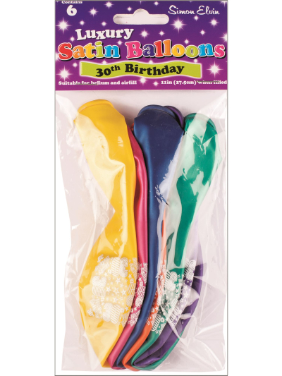 S/ELVIN LUX SATIN BALLOONS AGE 30 PK6