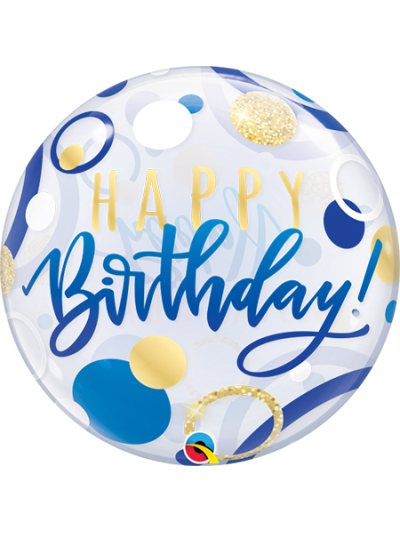 QUALATEX 22" BLUE & GOLD DOTS HAPPY BIRTHDAY BALLOON