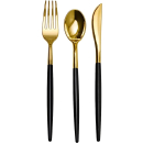 UNIQUE METALLIC GOLD &  BLACK PLASTIC CUTLERY PK12