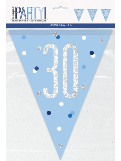 BLUE GLITZ 30TH FLAG BANNER 9FT