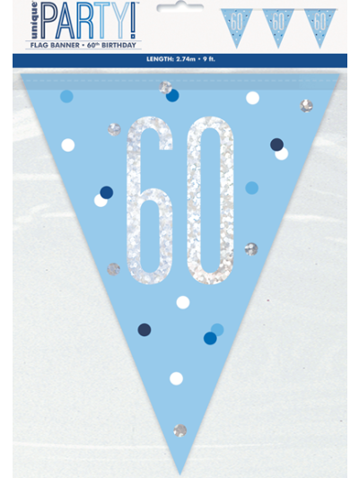 BLUE GLITZ 60TH FLAG BANNER 9FT