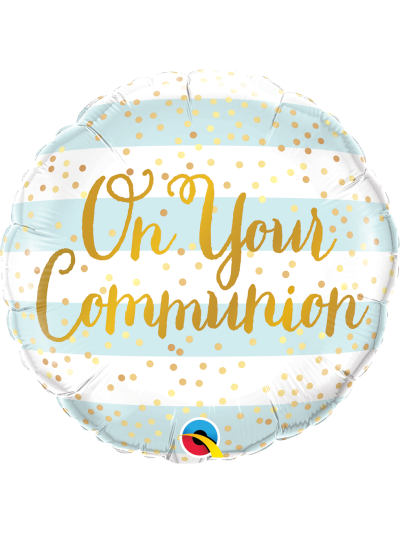 QUALATEX 18" ON YOUR COMMUNION BLUE STRIPES FOIL BALLOON