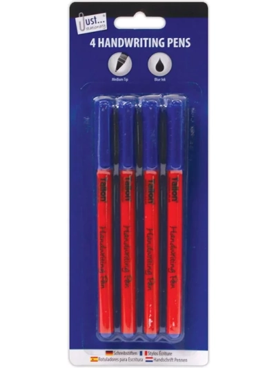 JUST STATIONERY 4 HANDWRITING PENS, BLUE INK ONLY