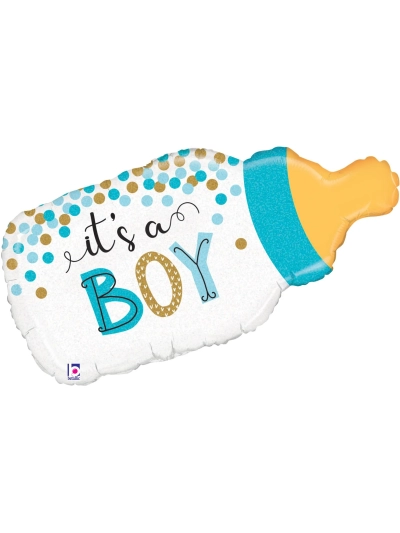 BETALLIC 33" CONFETTI BABY BOY BOTTLE SHAPE BALLOON