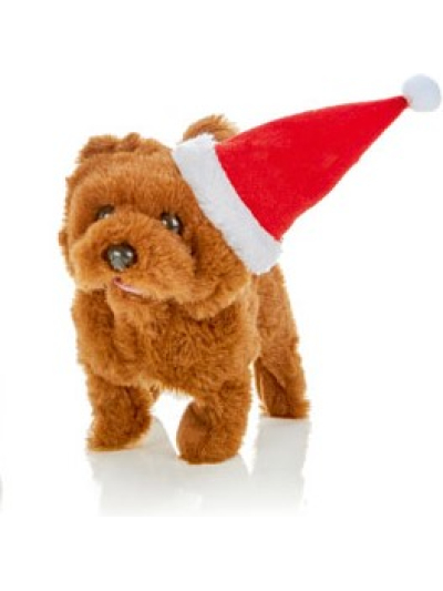 15CM MOVING PUPPY WITH SANTA HAT