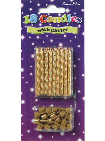 SIMON ELVIN 18 GOLD GLITTER SPIRAL CANDLES