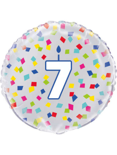 UNIQUE 18" RAINBOW CONFETTI NUMBER 7 FOIL BALLOON