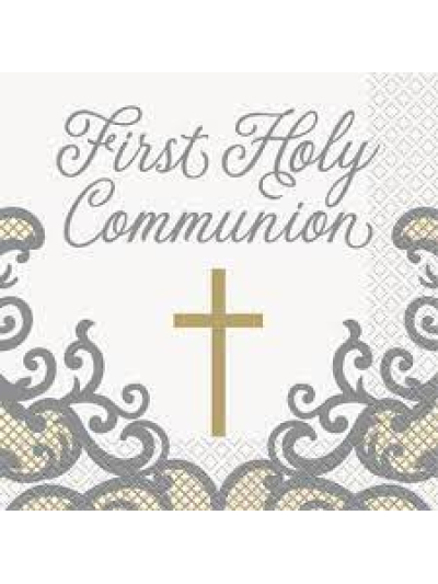 UNIQUE GOLD CROSS FIRST HOLY COMMUNION NAPKINS PK16