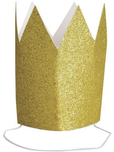 UNIQUE MINI GOLD GLITTER PAPER CROWNS PK4