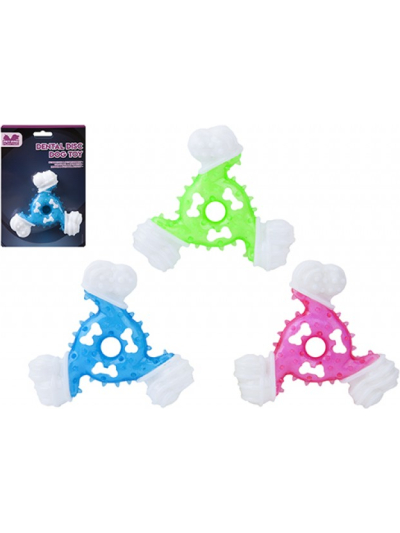 DENTAL FRISBEE DOG TOY NYLON & TPR 3 ASSORTED COLOURS