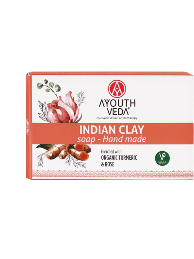 AYOUTHVEDA INDIAN CLAY HANDMADE SOAP WITH ORGANIC TURMERIC & ROSE