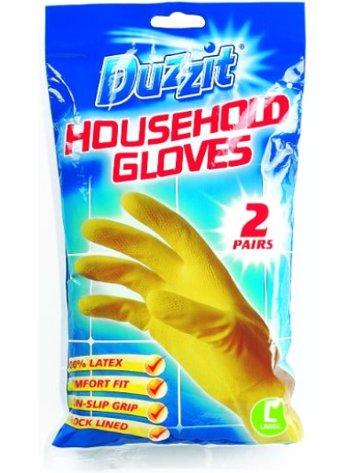 DUZZIT HOUSEHOLD LATEXT GLOVES LARGE , 2 PAIRS