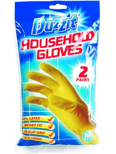 DUZZIT HOUSEHOLD GLOVES MEDIUM, 2 PAIR