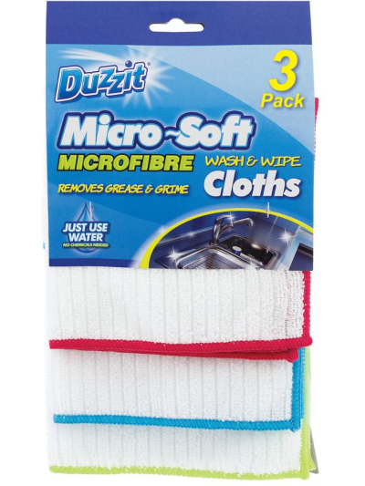 DUZZIT 3PK MICROFIBRE WASH & WIPE CLOTH