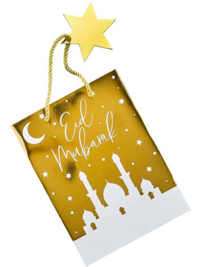 HOOTYBALLOO EID GOLD GIFT BAG WITH STAR TAG PK5