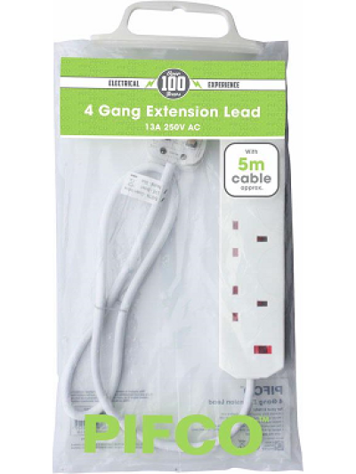 ELECTRICAL EXPERIENCE 4 GANG EXTENSION LEAD 13A 250V AC 5M CABLE
