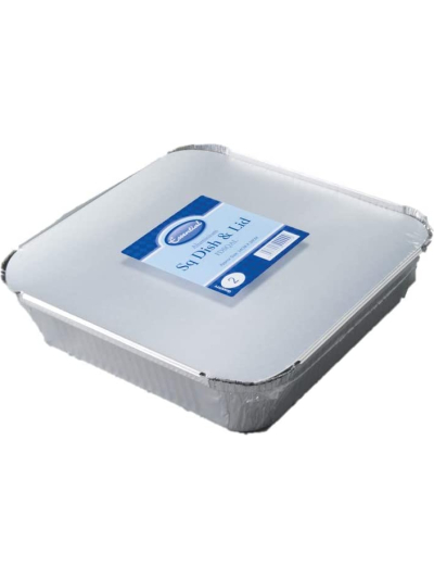 FOIL DISH + LID 24CMX24CM PK2